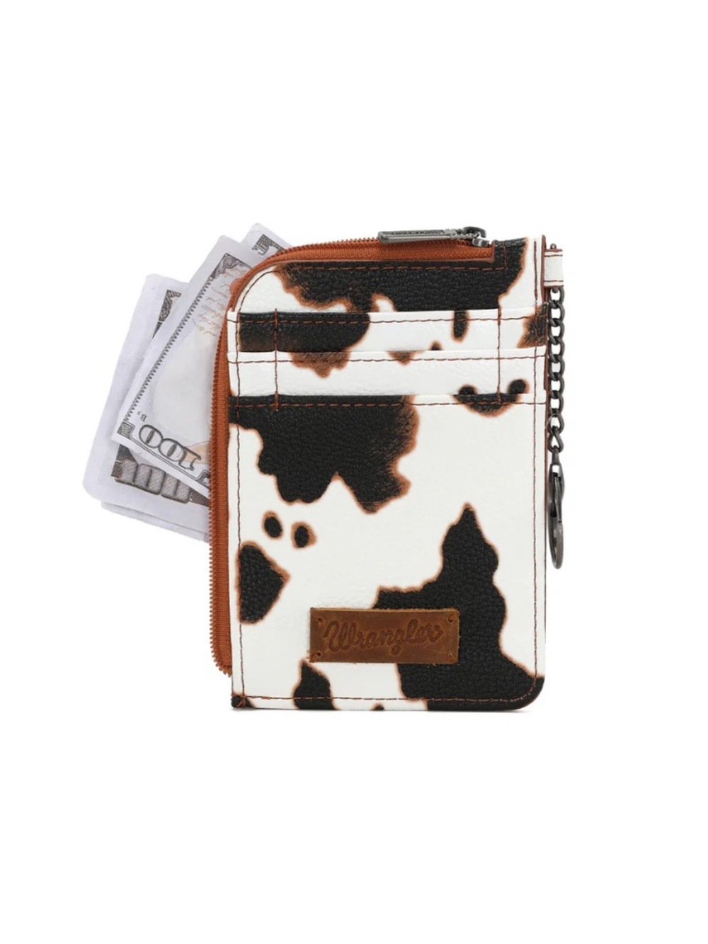 Wrangler Cow Print Print Mini Zip Card Case Brown